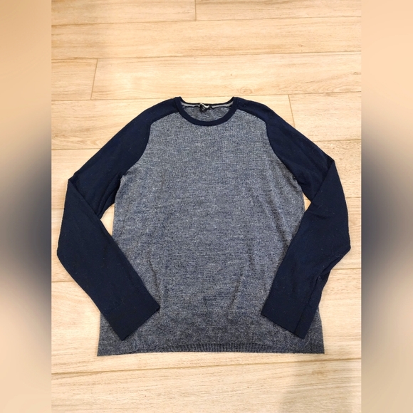 Express Sweater Mens Pullover Navy Blue Merino Wool Blend Pullover Lightweight L - Picture 1 of 4